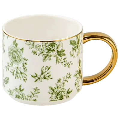 Sweet Water Decor Patterned 14 oz Gold Handle Coffee Mug In Green