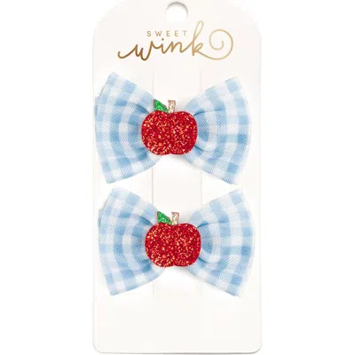 Sweet Wink Babies'  Apple Gingham Tulle Bow Clip Set In Blue