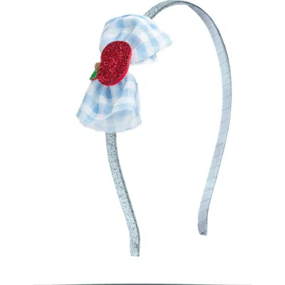 Sweet Wink Babies'  Apple Gingham Tulle Bow Headband In Blue