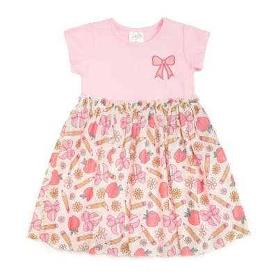 Sweet Wink Kids'  Back To School Cutie Patch Short Sleeve Tutu Dress In Pink