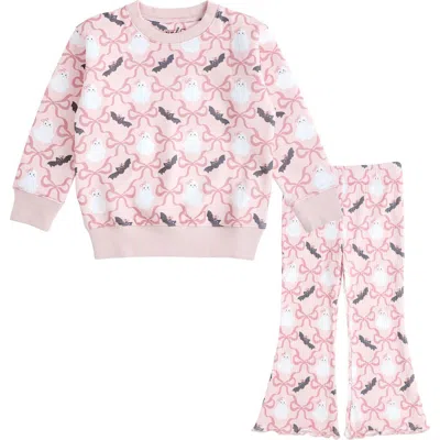 Sweet Wink Babies'  Bat And Ghost Trellis Halloween Sweatshirt & Flare Legging Set In Pink