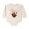 Sweet Wink Bow Football Patch Long Sleeve Romper In Neutral