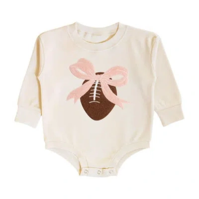 Sweet Wink Babies'  Bow Football Patch Long Sleeve Romper In Neutral