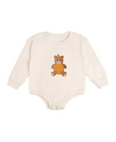 Sweet Wink Boys' Pumpkin Teddy Bear Patch Long Sleeve Romper - Baby In Neutral