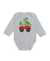 Sweet Wink Boys' Santa Dino Monster Truck Christmas Long Sleeve Bodysuit - Baby In Gray