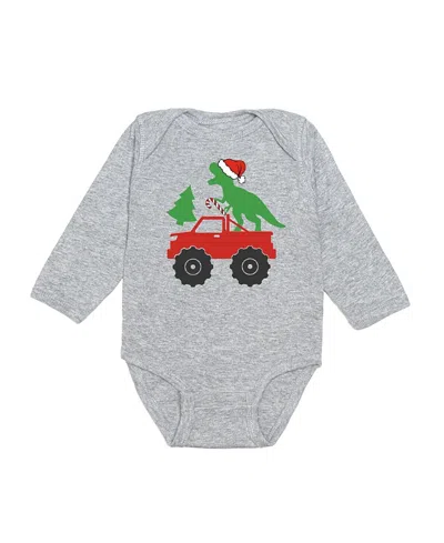 Sweet Wink Boys' Santa Dino Monster Truck Christmas Long Sleeve Bodysuit - Baby In Gray