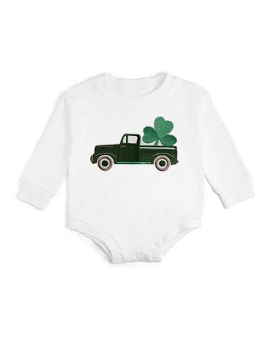 Sweet Wink Boys' Shamrock Truck Patch St. Patrick's Day Long Sleeve Romper - Baby In White