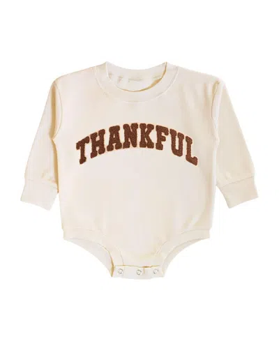 Sweet Wink Boys' Thankful Patch Varsity Thanksgiving Long Sleeve Romper - Baby In Brown