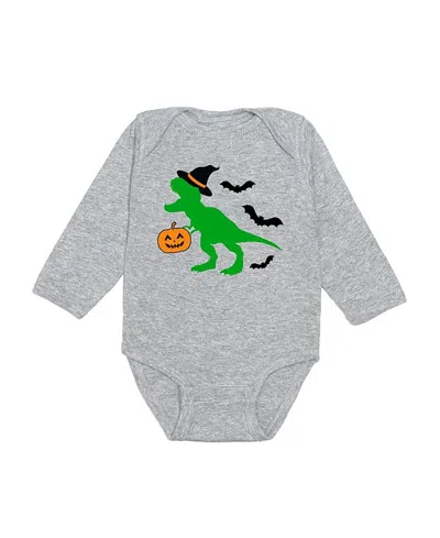Sweet Wink Boys' Trick Rawr Treat Halloween Long Sleeve Bodysuit - Baby In Gray