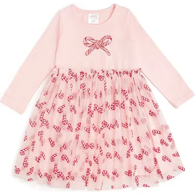 Sweet Wink Kids'  Candy Cane Confetti Christmas Long Sleeve Tutu Dress In Pink