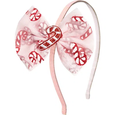 Sweet Wink Babies'  Candy Cane Confetti Christmas Tulle Bow Headband In Pink