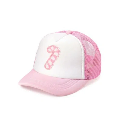 Sweet Wink Babies'  Candy Cane Patch Christmas Trucker Hat In Pink/white