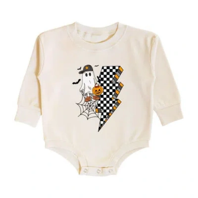 Sweet Wink Babies'  Checker Ghost Halloween Long Sleeve Romper In Neutral
