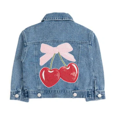 Sweet Wink Kids'  Cherry Sequin Patch Denim Jacket In Blue