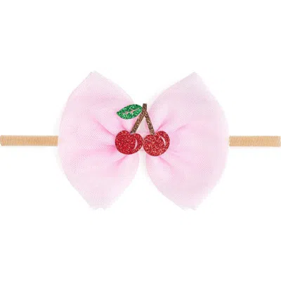 Sweet Wink Cherry Tulle Bow Baby Headband In Pink
