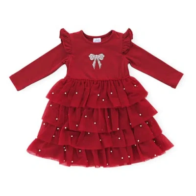 Sweet Wink Kids'  Christmas Pearl Long Sleeve Tutu Dress In Red