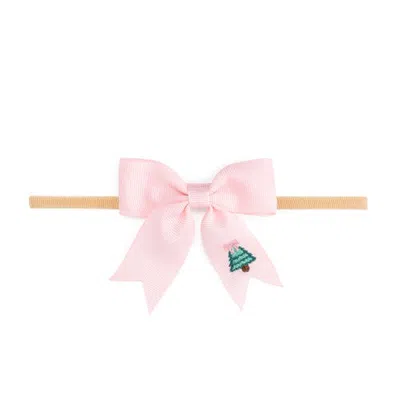 Sweet Wink Christmas Tree Embroidered Bow Baby Headband In Pink