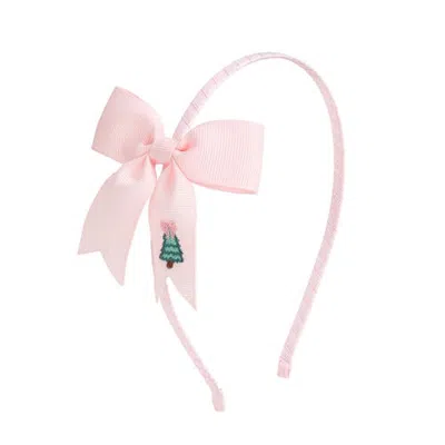 Sweet Wink Babies'  Christmas Tree Embroidered Bow Headband In Pink