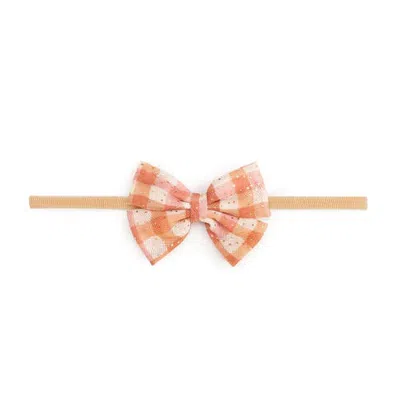 Sweet Wink Cinnamon Plaid Tulle Bow Baby Headband In Orange