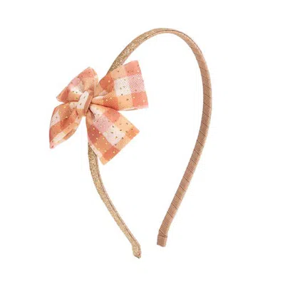 Sweet Wink Babies'  Cinnamon Plaid Tulle Bow Headband In Orange