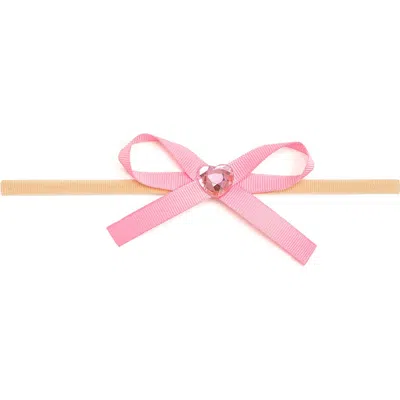 Sweet Wink Dainty Heart Bow Valentine's Day Baby Headband In Pink