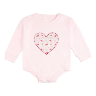 Sweet Wink Babies'  Dainty Rose Pearl Heart Patch Long Sleeve Romper In Blue