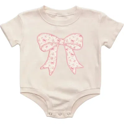 Sweet Wink Babies'  Ditsy Floral Bow Patch Short Sleeve Romper In Natural