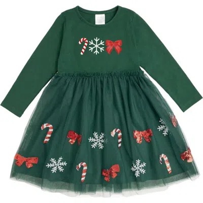 Sweet Wink Kids'  Emerald Candy Cane Sequin Christmas Long Sleeve Tutu Dress In Multi