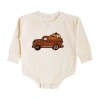 Sweet Wink Fall Truck Patch Long Sleeve Romper In Neutral