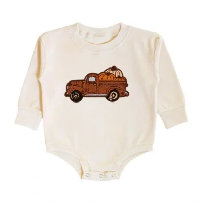 Sweet Wink Babies'  Fall Truck Patch Long Sleeve Romper In Neutral