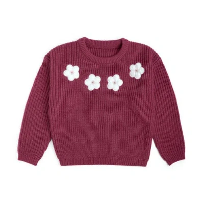 Sweet Wink Babies'  Floral Applique Sweater In Burgundy