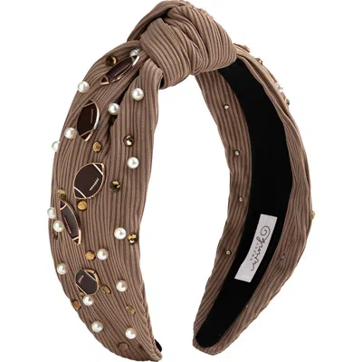 Sweet Wink Babies'  Football Pearl Headband In Brown