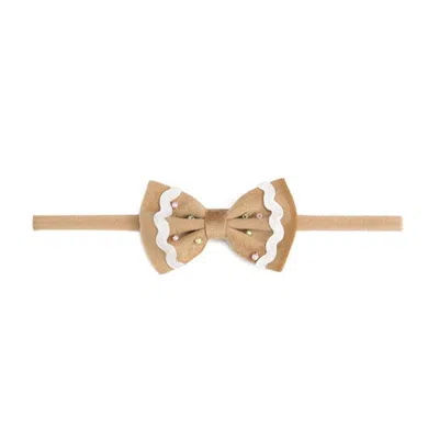 Sweet Wink Gingerbread Christmas Velvet Bow Baby Headband In Brown