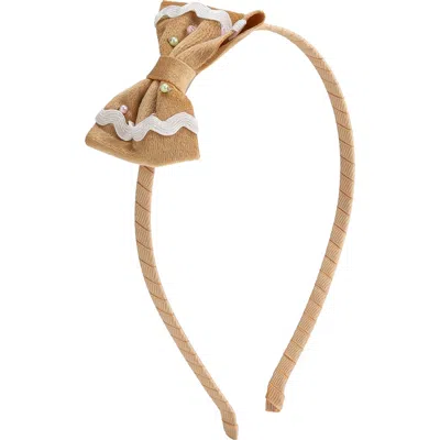 Sweet Wink Babies'  Gingerbread Christmas Velvet Bow Headband In Brown