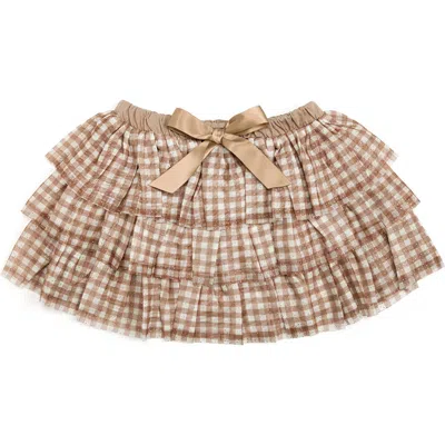 Sweet Wink Kids'  Gingham Printed Tulle Tiered Tutu In Brown