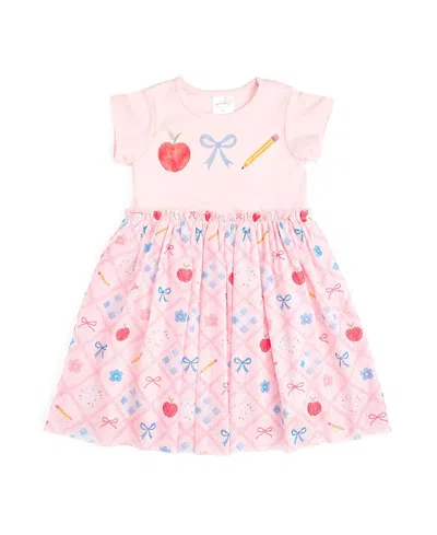 Sweet Wink Girls' Back To School Trellis Short Sleeve Tutu Dress - Little Kid, Big Kid In Pink