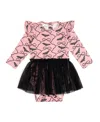 Sweet Wink Girls' Bat Trellis Printed Halloween Long Sleeve Tutu Bodysuit - Baby In Multi