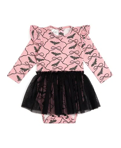 Sweet Wink Girls' Bat Trellis Printed Halloween Long Sleeve Tutu Bodysuit - Baby In Multi