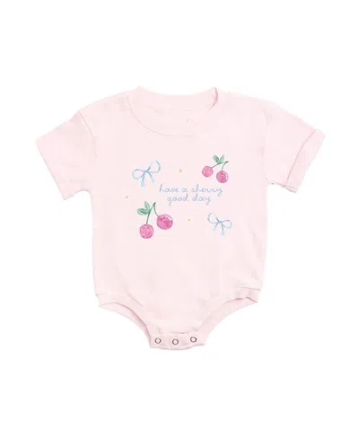 Sweet Wink Girls' Cherry Good Day Short Sleeve Romper - Baby In Pink
