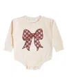 Sweet Wink Girls' Christmas Plaid Bow Patch Long Sleeve Romper - Baby In Neutral