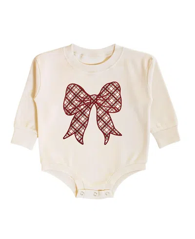 Sweet Wink Girls' Christmas Plaid Bow Patch Long Sleeve Romper - Baby In Neutral