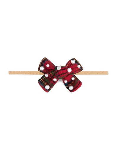 Sweet Wink Girls' Christmas Tartan Pearl Bow Baby Headband - Baby In Red