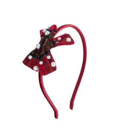 Sweet Wink Girls' Christmas Tartan Pearl Bow Headband - Little Kid, Big Kid In Burgundy