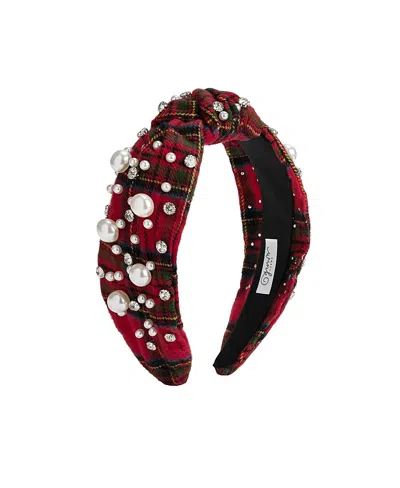 Sweet Wink Girls' Christmas Tartan Pearl Headband - Little Kid, Big Kid In Red