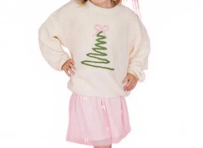 Sweet Wink Kids' Girls Coquette Christmas Tree Knit Sweater In Beige In Pink