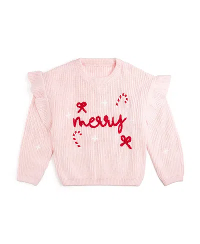 Sweet Wink Girls' Coquette Merry Christmas Knit Sweater - Baby, Little Kid In Pink