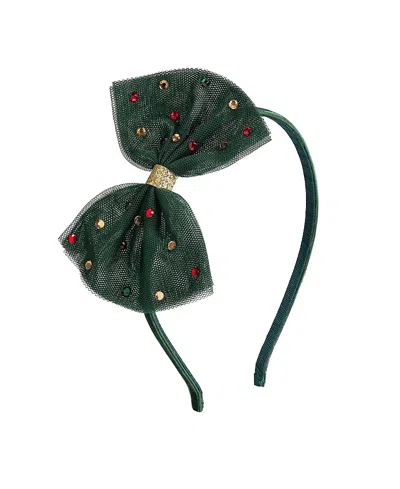 Sweet Wink Girls' Emerald Rhinestone Christmas Tulle Bow Headband - Little Kid, Big Kid In Green