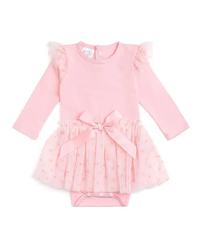 Sweet Wink Girls' Flocked Heart Valentine's Day Tiered Long Sleeve Tutu Bodysuit - Baby In Pink