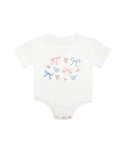 Sweet Wink Girls' Floral & Bow Watercolor Short Sleeve Romper - Baby In White