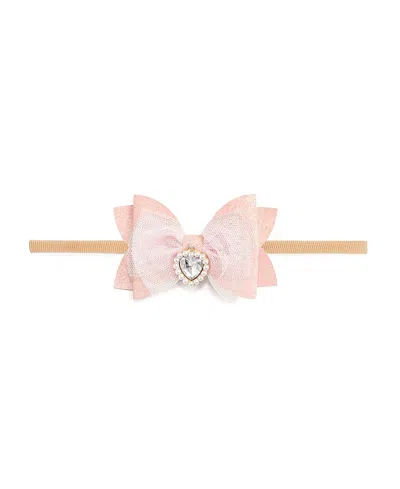 Sweet Wink Girls' Heart Charm Glitter Bow Baby Headband - Little Kid, Big Kid In Pink